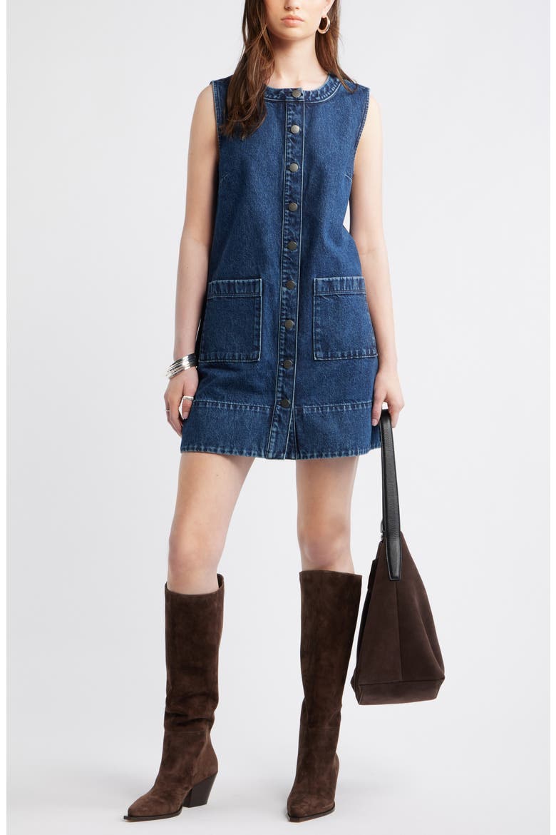 Denim Sheath Dress, Alternate, color, DARK MID WASH