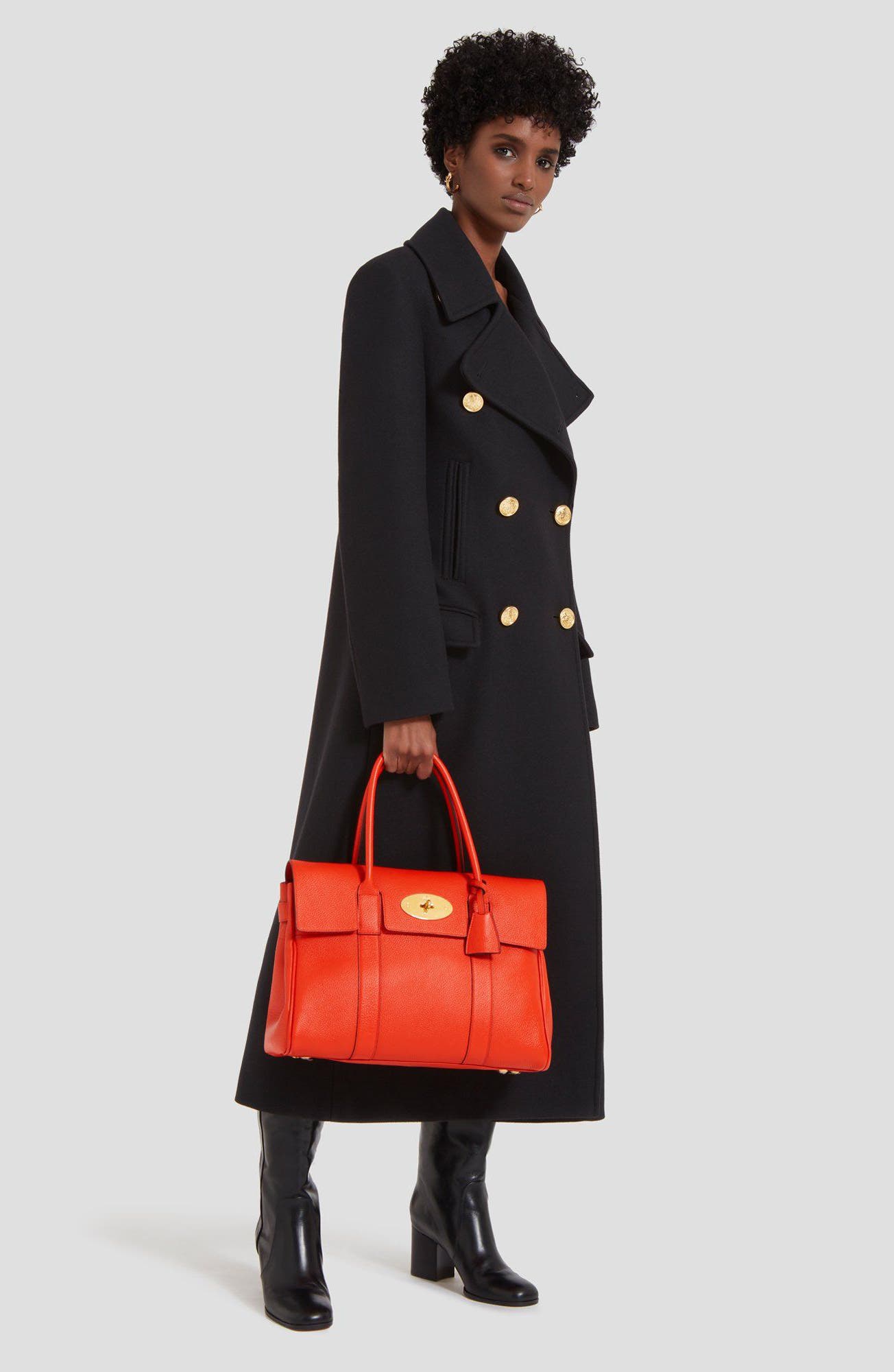 Bayswater Grained Leather Satchel, Alternate, color, CORAL ORANGE