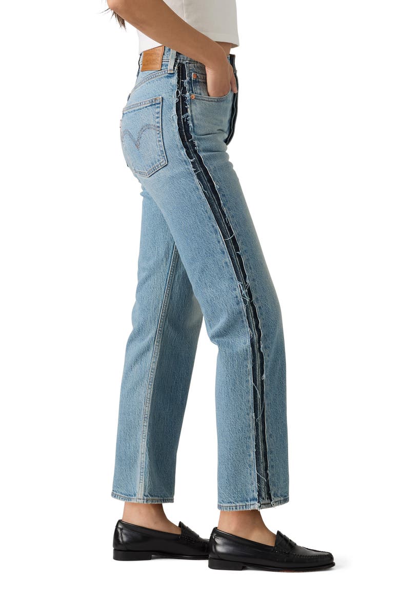 Ribcage Deconstructed High Waist Ankle Straight Leg Jeans, Alternate, color, UPON REFLECTION RC