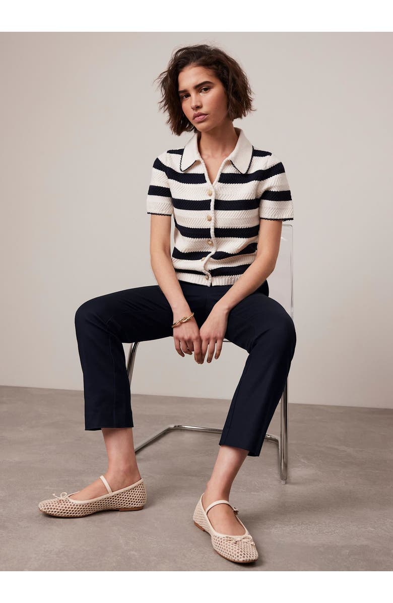 MINT VELVET Stripe Collar Knit Tee, Alternate, color, Navy