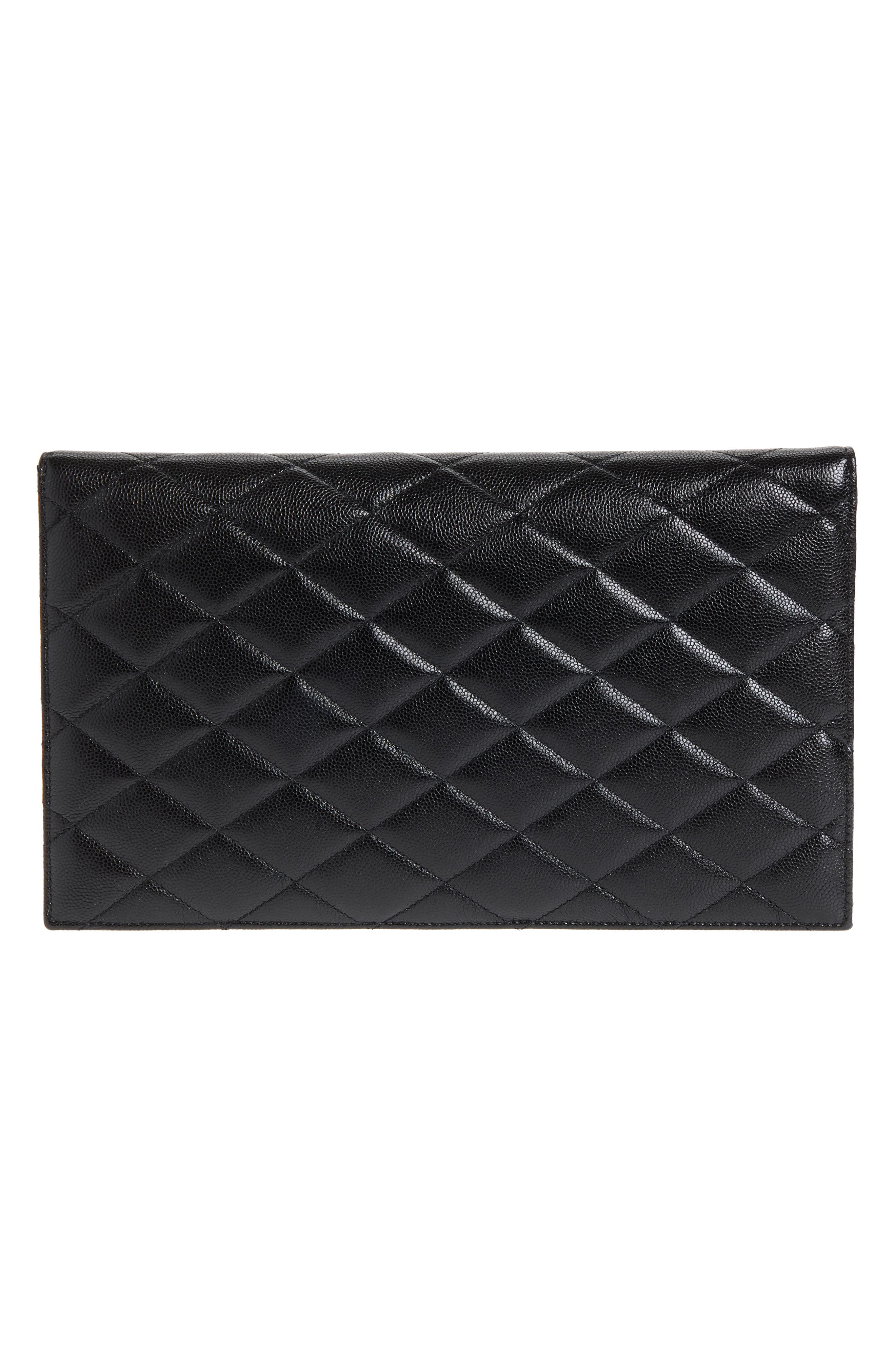 Paris Diamond Quilted Grain de Poudre Leather Envelope Pouch, Alternate, color, NOIR