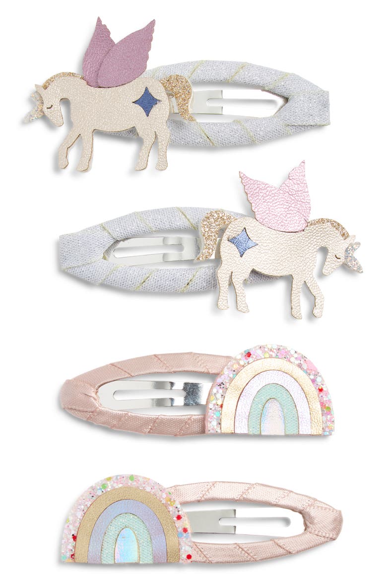 Kids' Unicorn Rainbow Hair Clips, Main, color, PINK