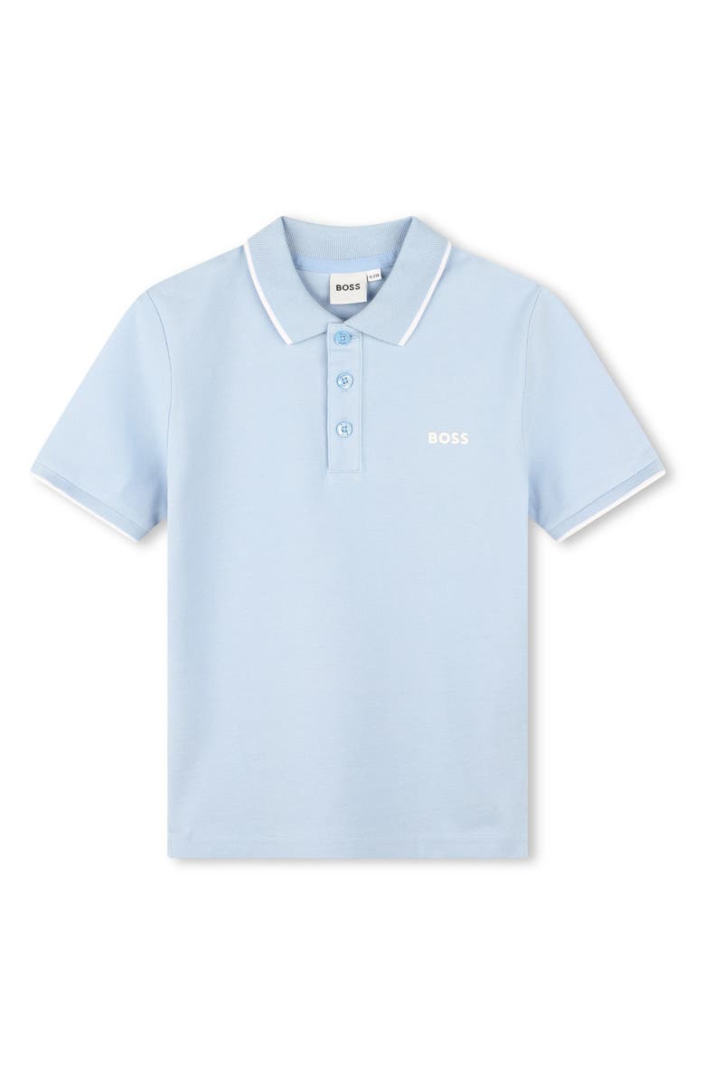 BOSS Kidswear Kids' Tipped Piqué Polo, Main, color, 783-Pale Blue