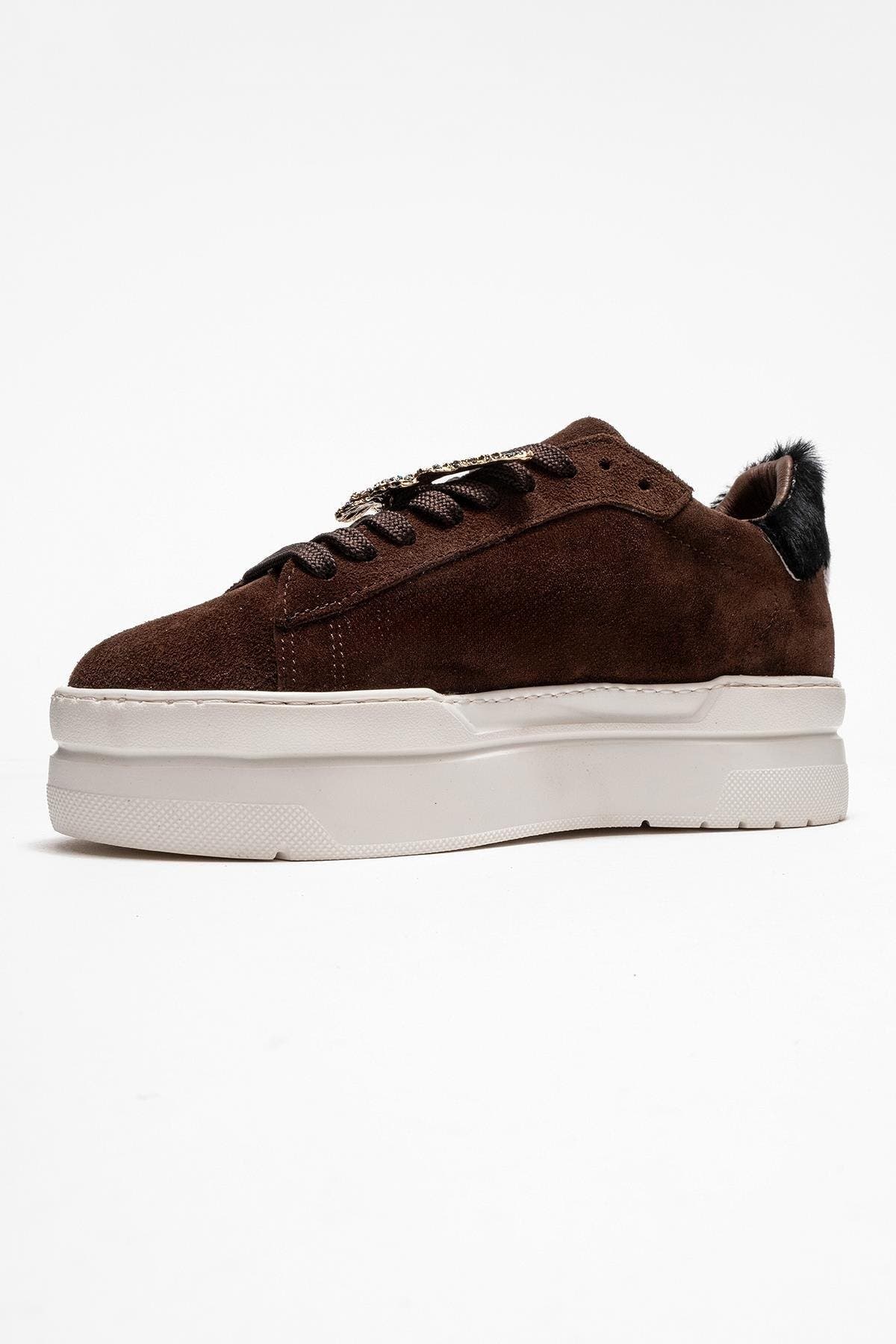 Forever & Always Shoes Anda Leather Buckled Sneakers, Alternate, color, Brown Suede Leather