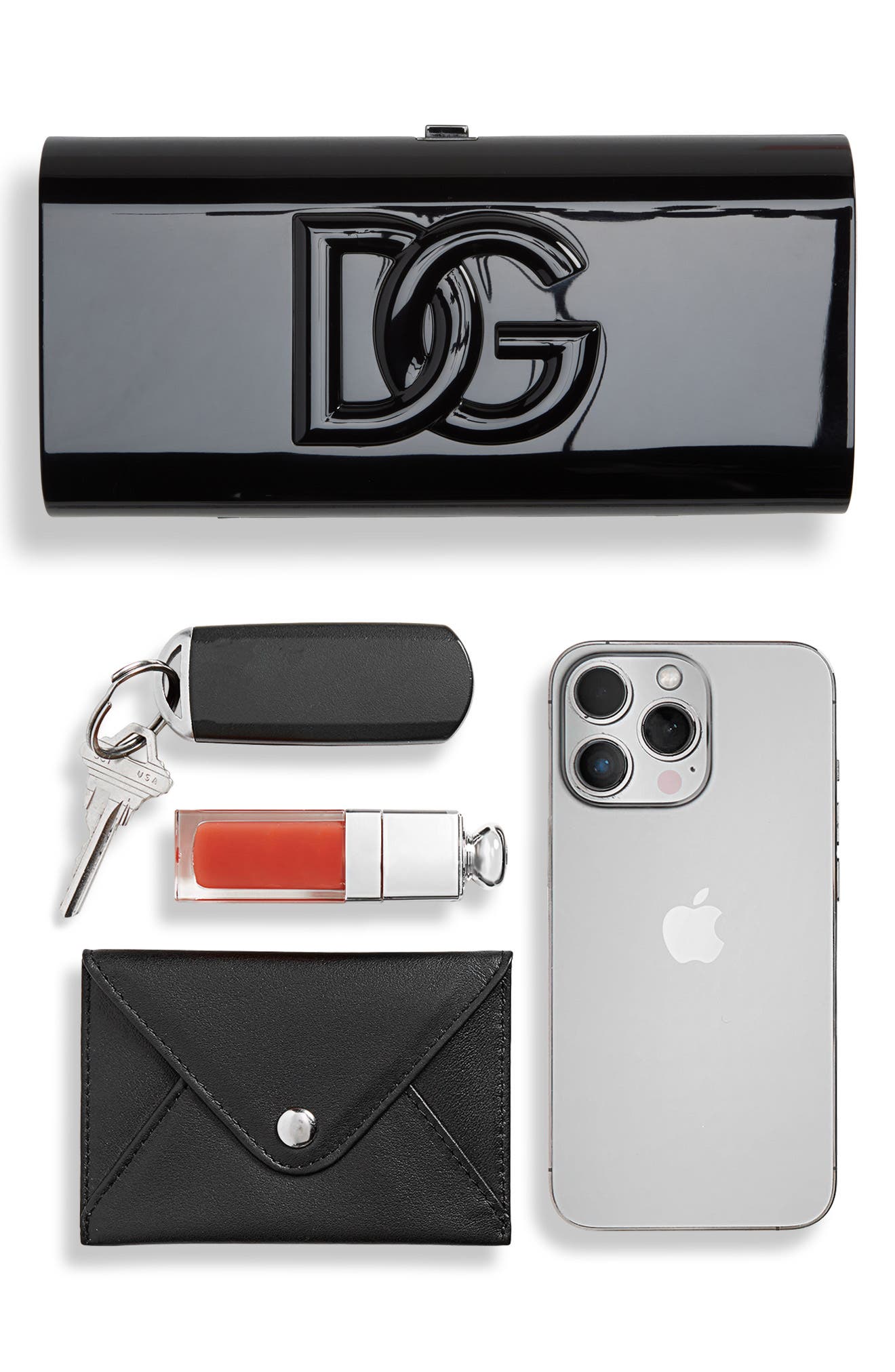 DG Logo Box Clutch, Alternate, color, BLACK