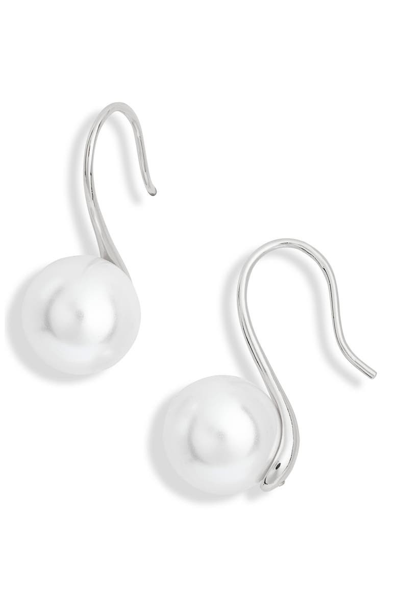 Faux Pearl Threader Earrings, Main, color, WHITE- SILVER