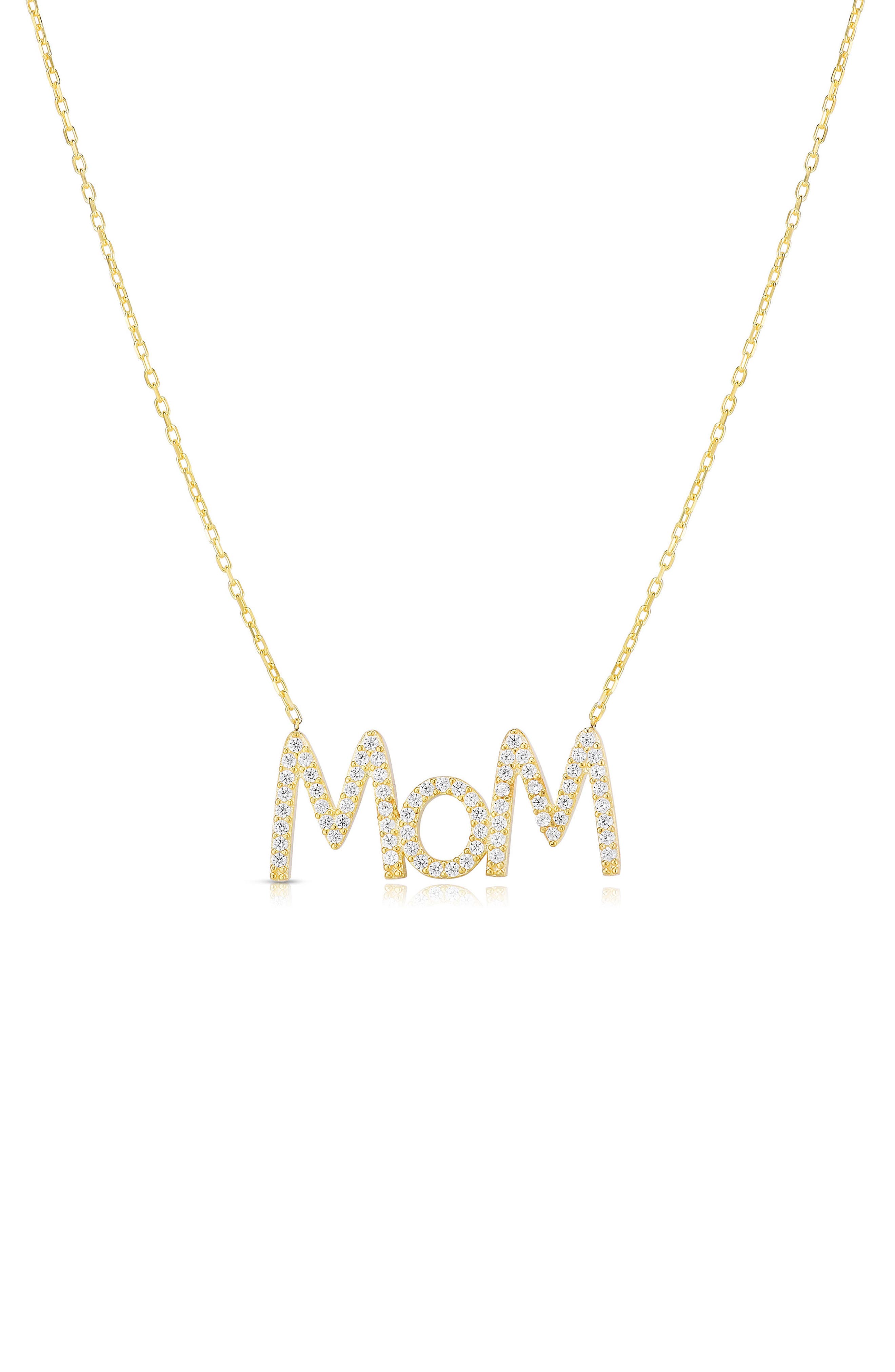 GLAZE JEWELRY 14K Gold Plated Sterling Silver Cubic Zirconia Mom Pendant Necklace