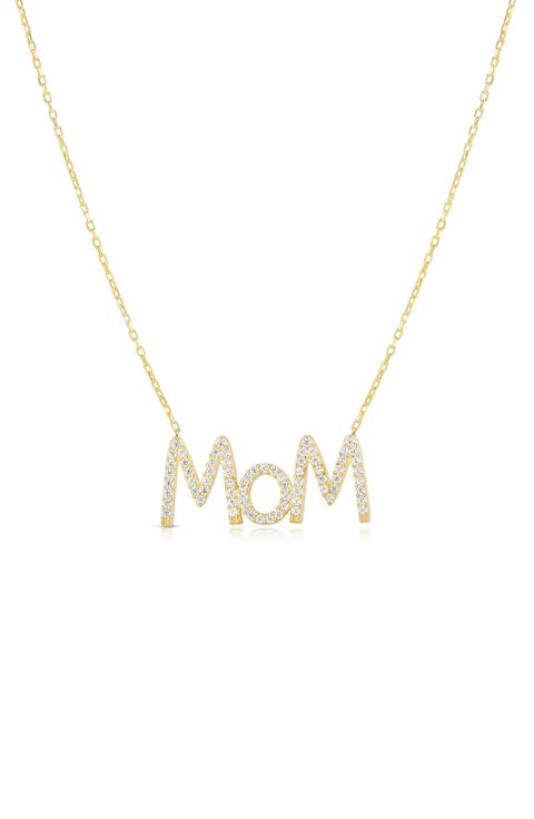 14K Gold Plated Sterling Silver Cubic Zirconia Mom Pendant Necklace