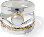 YS GEMS Cultured Pearl Silver Plate Ring