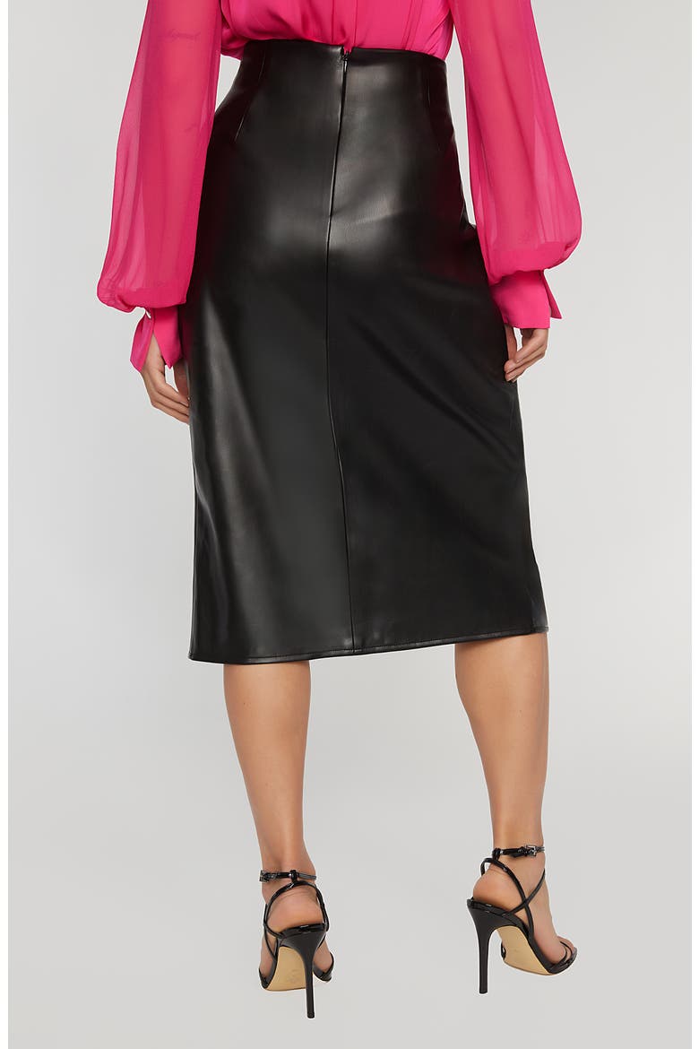 Wrap Twist Front Faux Leather Midi Skirt, Alternate, color, NOIR