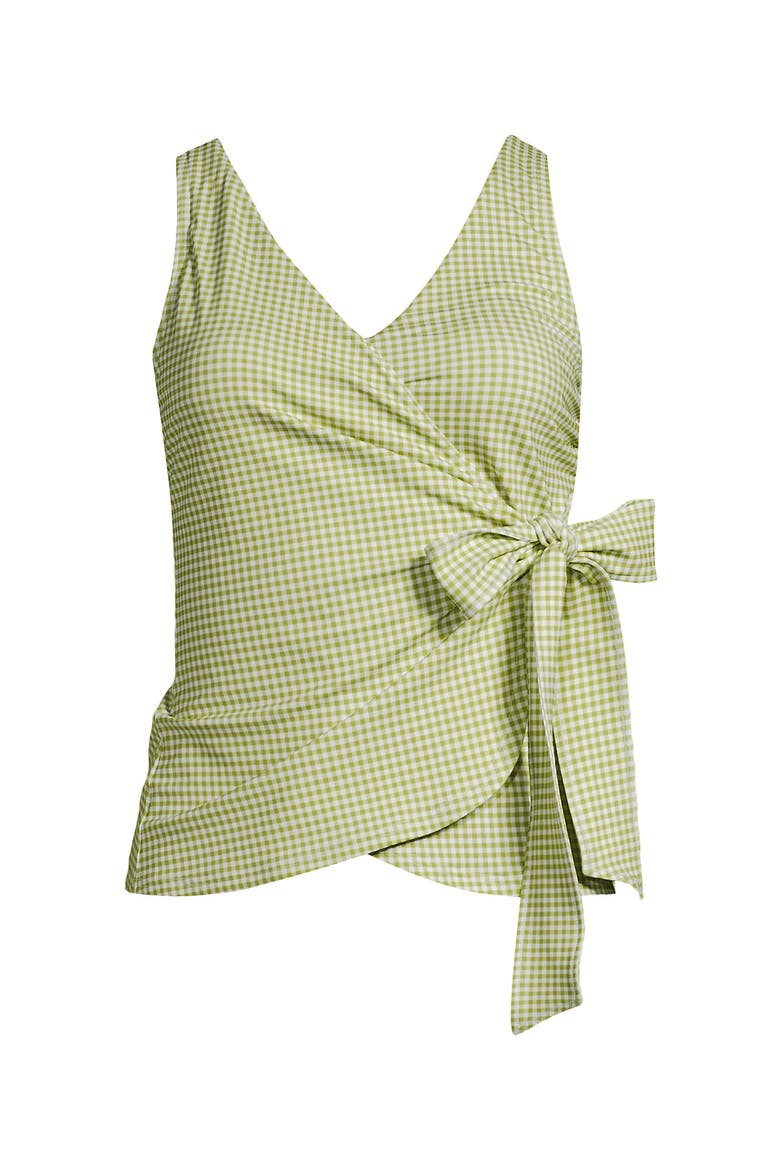 Chlorine Resistant Side Tie V-neck Tankini Swimsuit Top, Alternate, color, Bright Pistachio Gingham