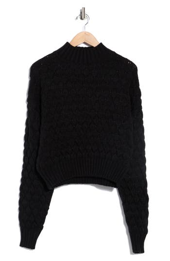 Elodie Bubble Knit Crop Sweater In Black