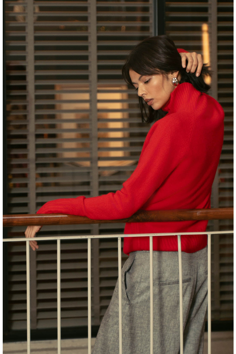 Emma Cashmere Relaxed Turtleneck Sweater, Alternate, color, Chili Oil