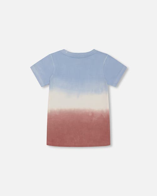 Deux Par Deux Little Boy's Short Sleeve Organic Cotton Graphic Tee Gradient Pale Blue And Dark Old R In Gradient Pale Blue, Dark Rose