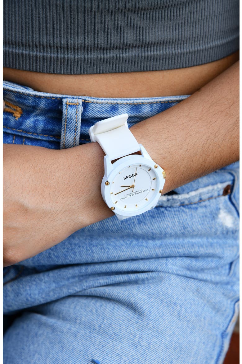 Edgewood Silicone Strap Watch, 44mm, Alternate, color, WHITE/GOLD