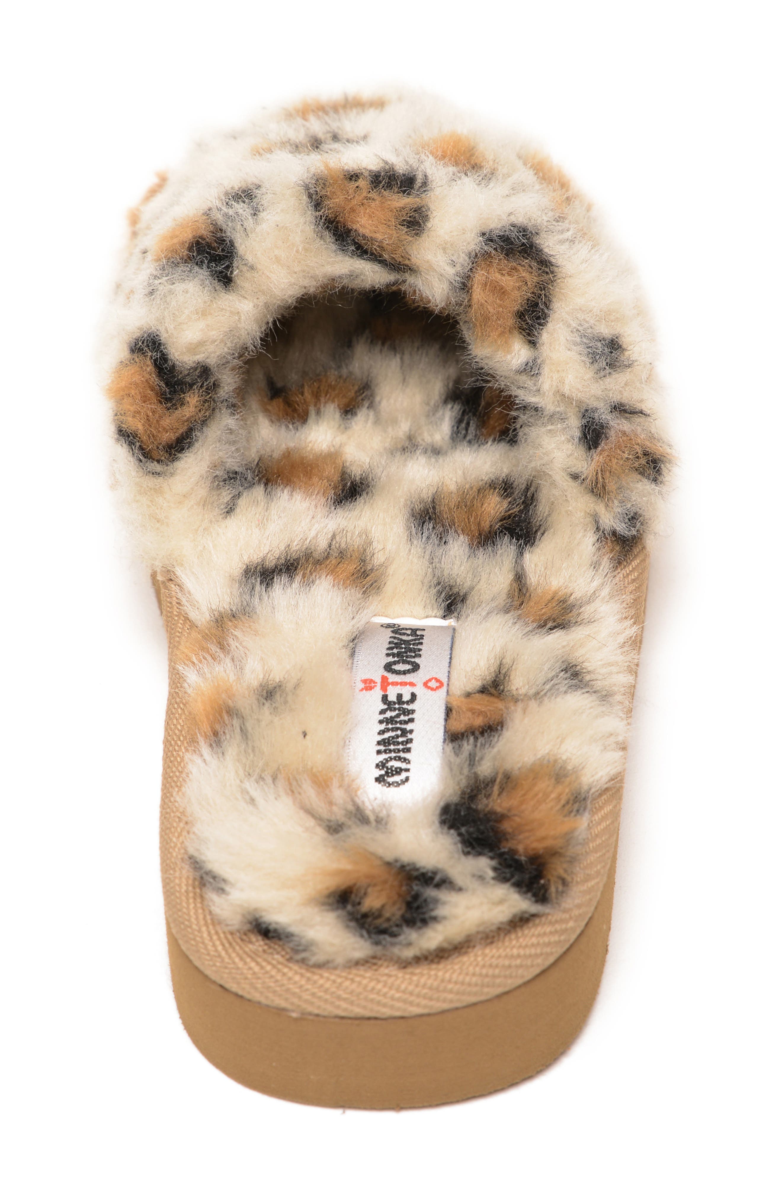 Lyla Faux Fur Slide Slipper, Alternate, color, CREAM LEOPARD PRINT