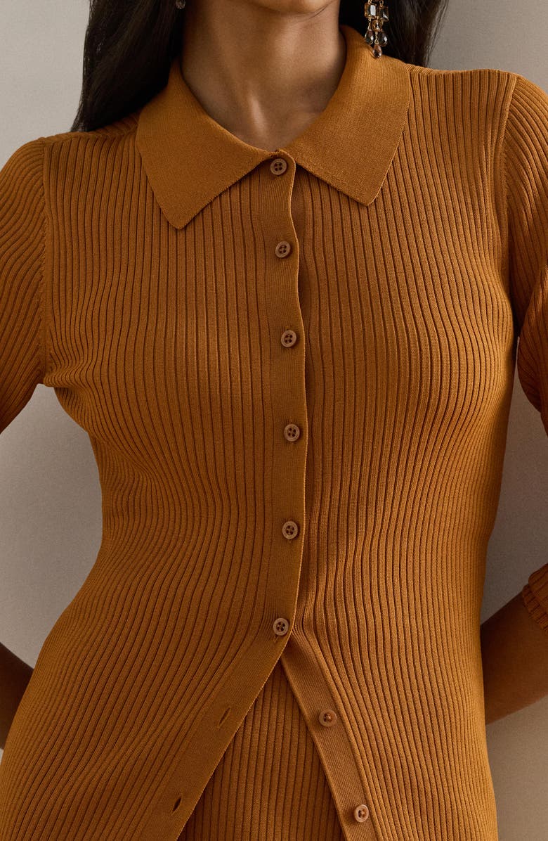 Lauren Ralph Lauren Rib Collared Cardigan, Alternate, color, Cinnamon Bark