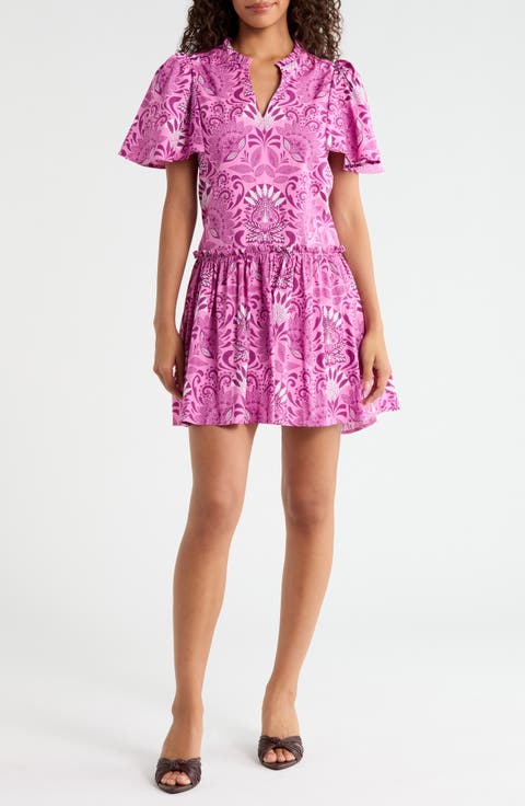 Rockabye Mixed Floral Print Cotton Trapeze Minidress