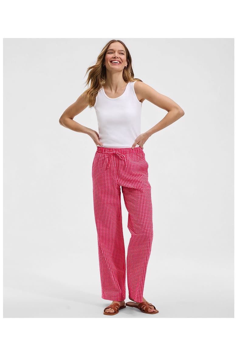 Seersucker High Rise Drawstring Wide Leg Pants, Alternate, color, Compass Red/Pink Gingham