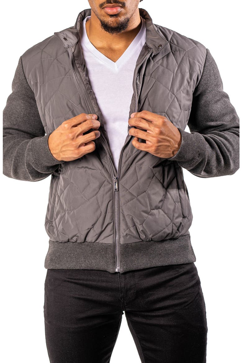 Quilted & Knit Bomber Jacket, Alternate, color, GREY