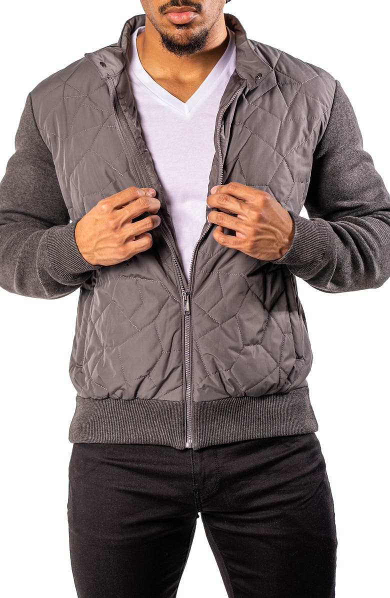 Maceoo Quilted & Knit Bomber Jacket, Alternate, color, Grey