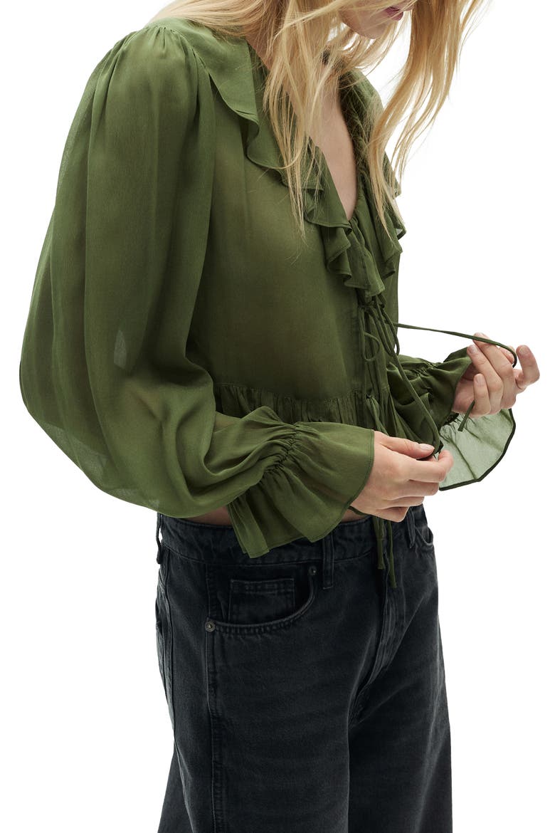 Ruffle Long Sleeve Top, Alternate, color, KHAKI GREEN