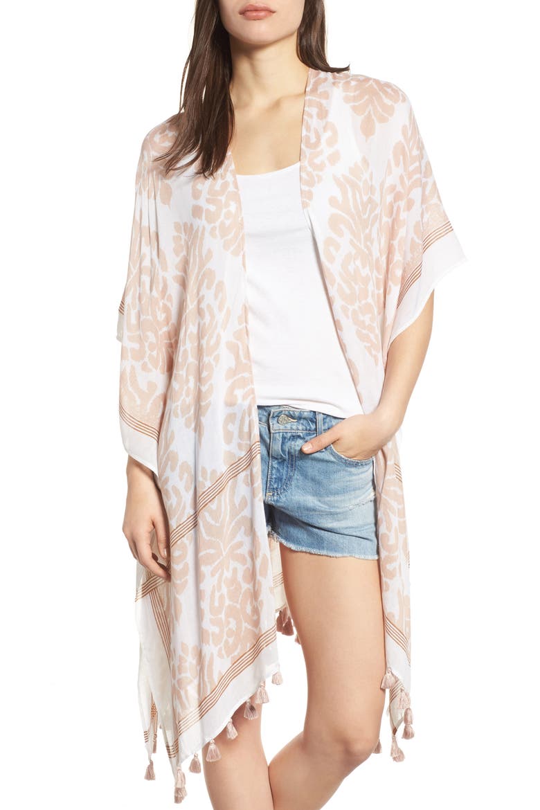 Print Tassel Duster, Main, color, BEIGE COMBO