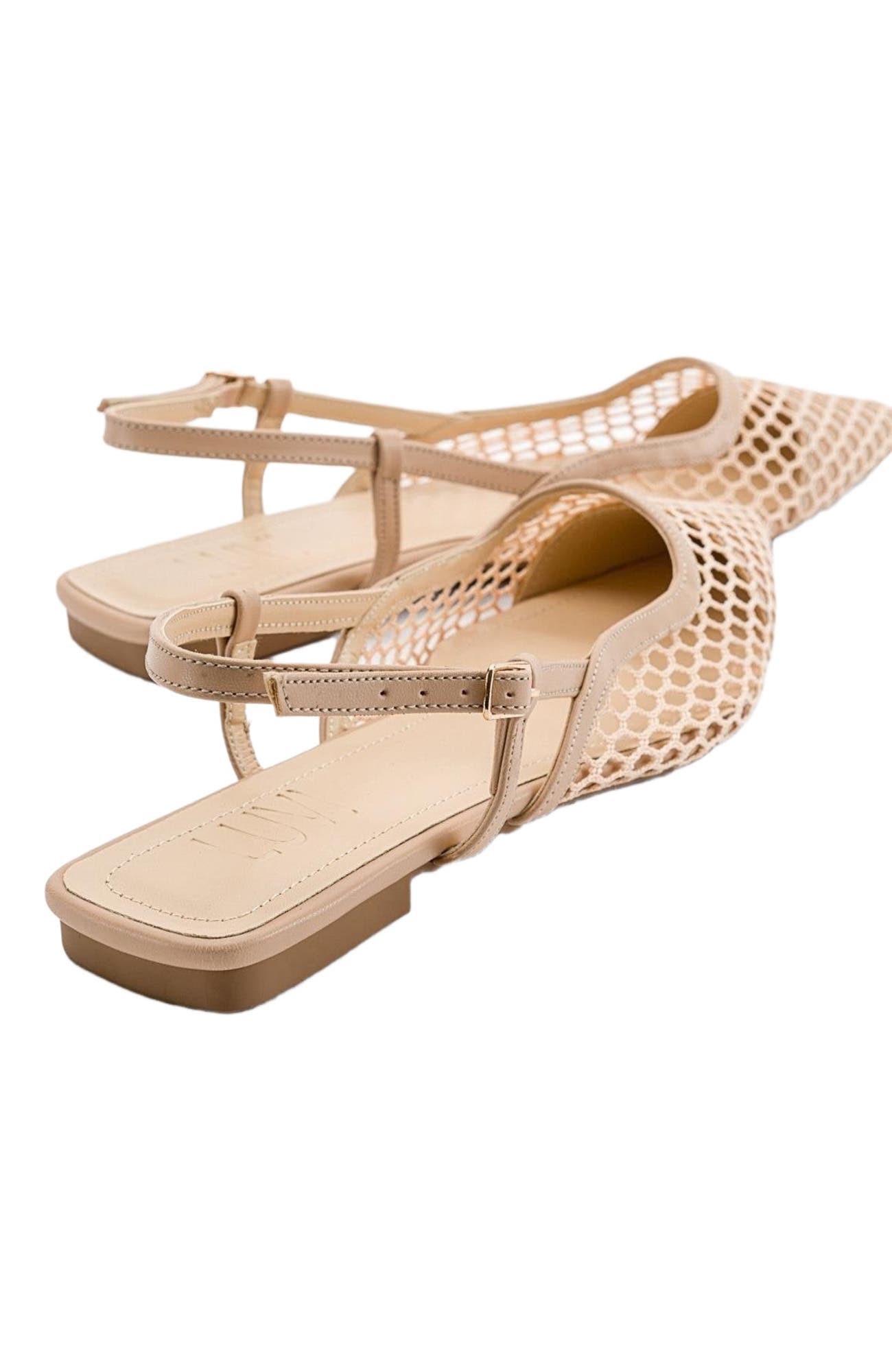 Prologue Shoes Brace Blue Mesh Flat Sandal, Alternate, color, Beige Faux Leather