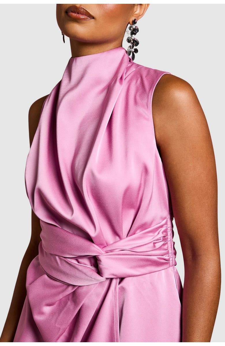 Coast Petite Satin Midi Dress With Twist Waist, Alternate, color, Pink
