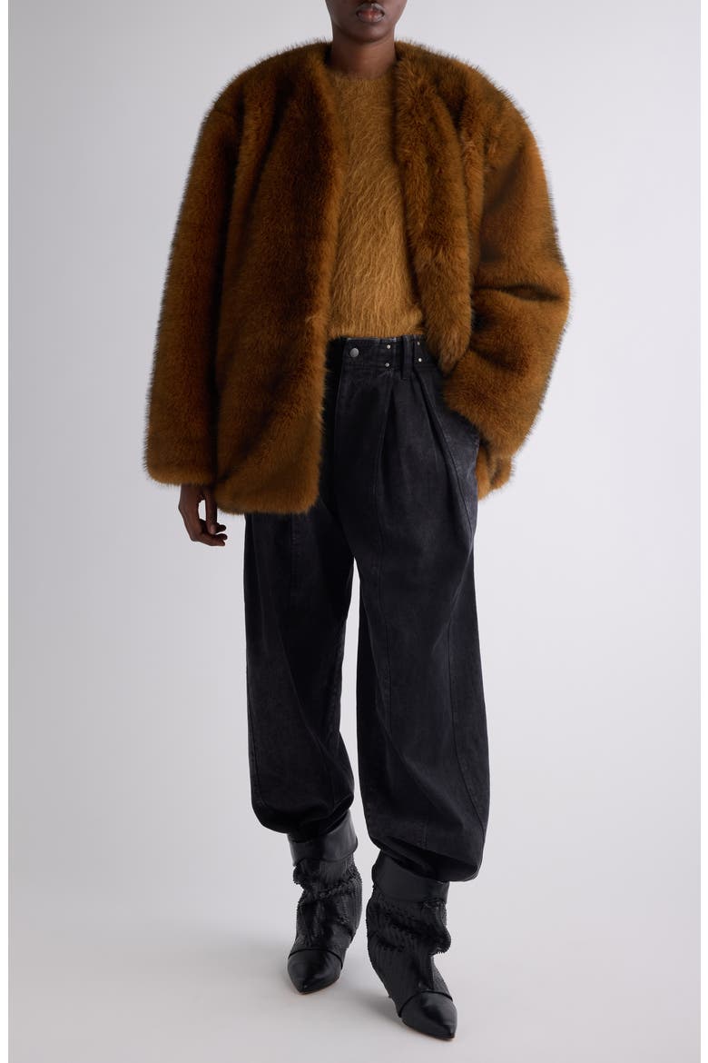 Aglae Boxy Faux Fur Coat, Alternate, color, OCHRE