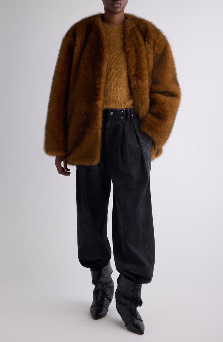 Isabel Marant Aglae Boxy Faux Fur Coat, Alternate, color, Ochre