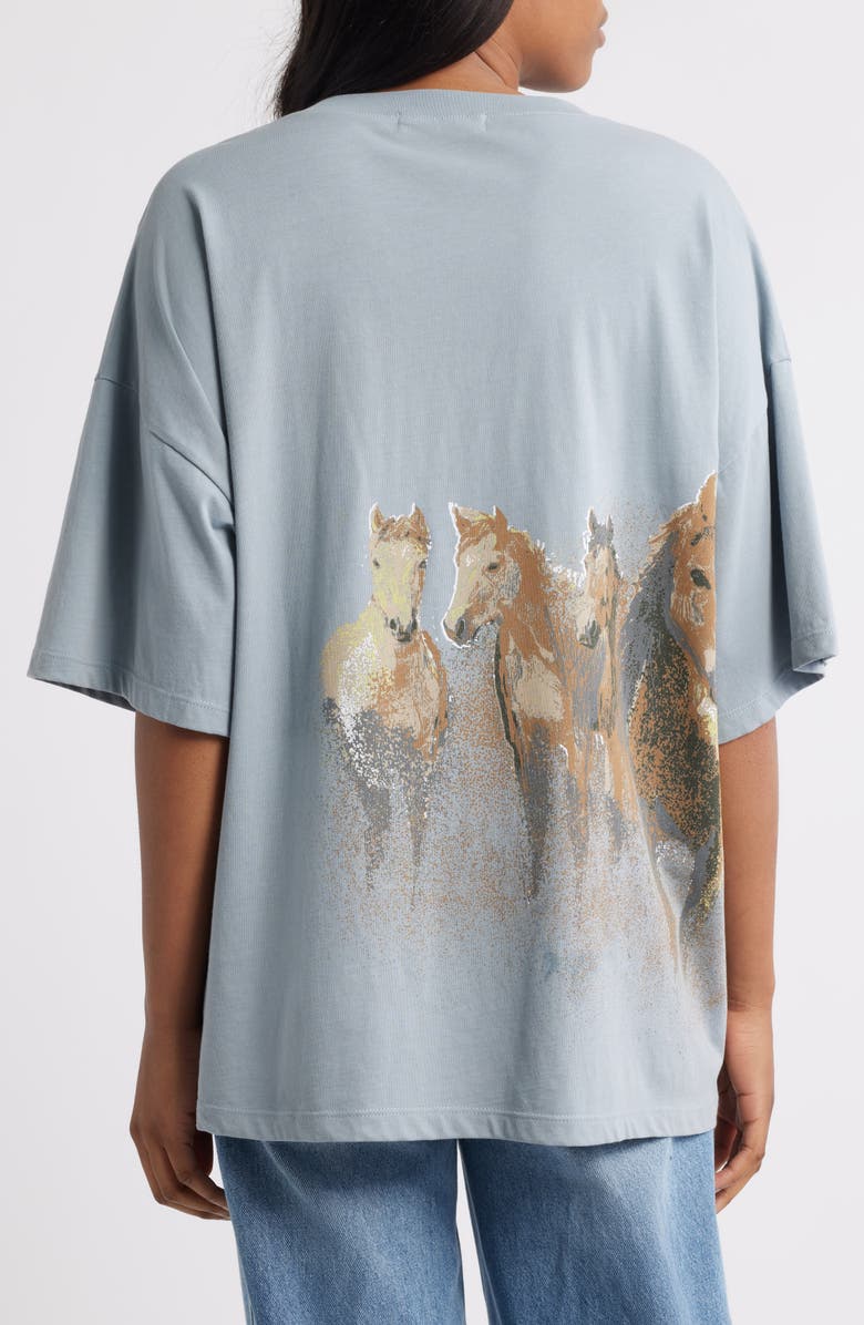 Daydreamer Wild Horses Oversize V-Neck Cotton Graphic T-Shirt, Alternate, color,