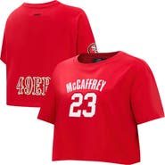 PRO STANDARD Women's Pro Standard Christian McCaffrey Scarlet San Francisco 49ers Player Name & Number Cropped Boxy T-Shirt
