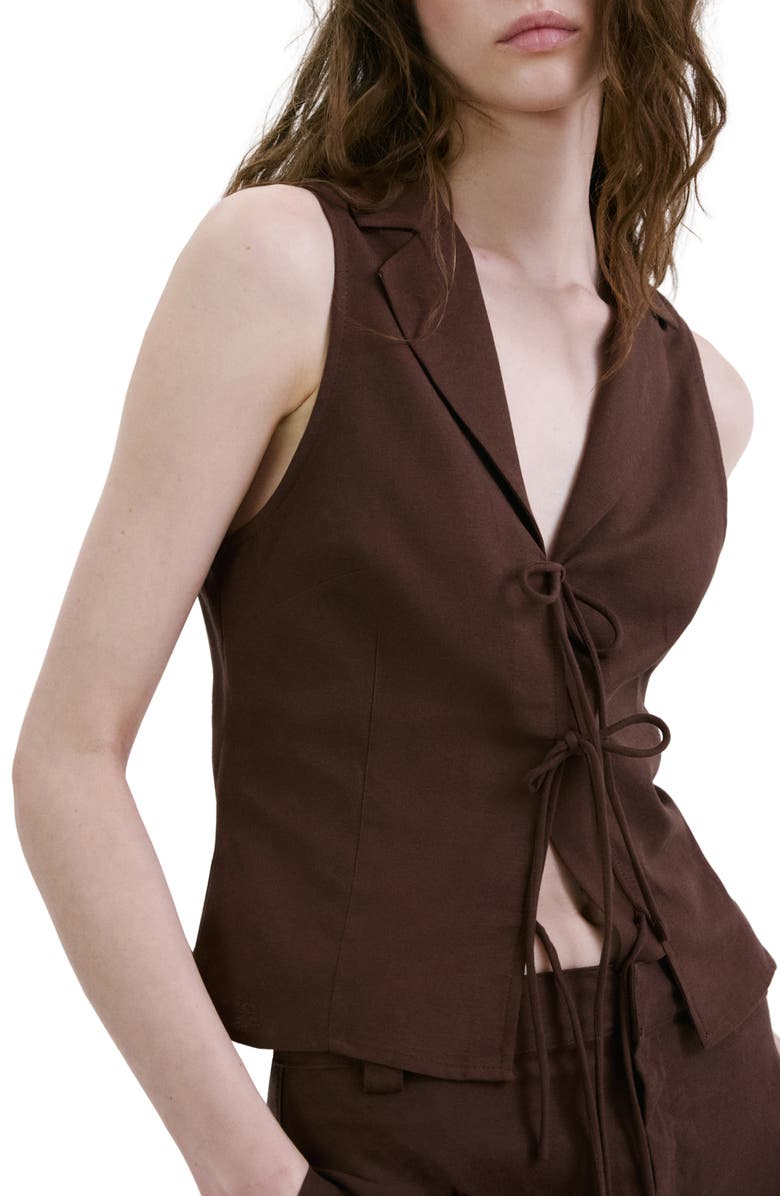 MANGO Tie Front Vest, Main, color, Chocolate