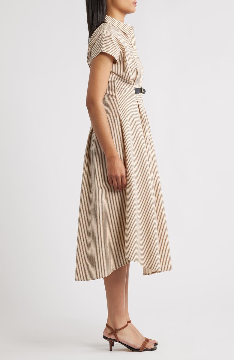 ZOE AND CLAIRE Stripe Belted Detail Cotton Shirtdress, Alternate, color, Brown