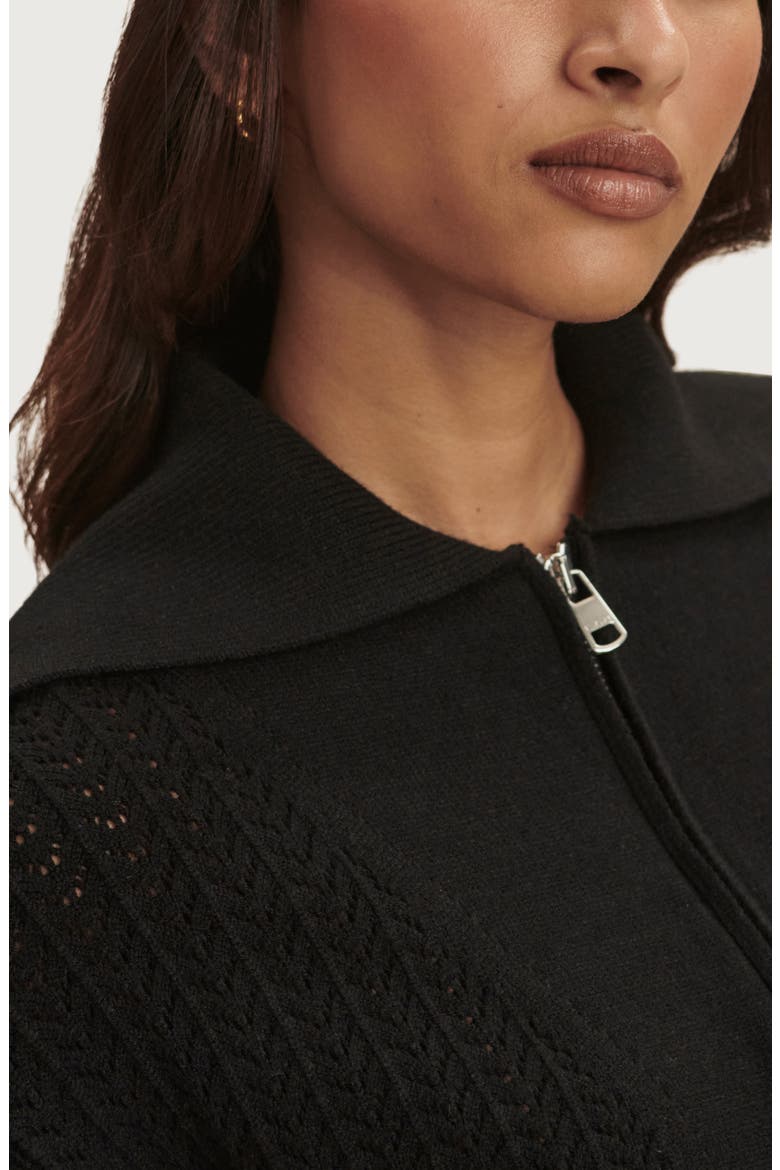 Arney Half Zip Pointelle Knit Polo, Alternate, color, BLACK