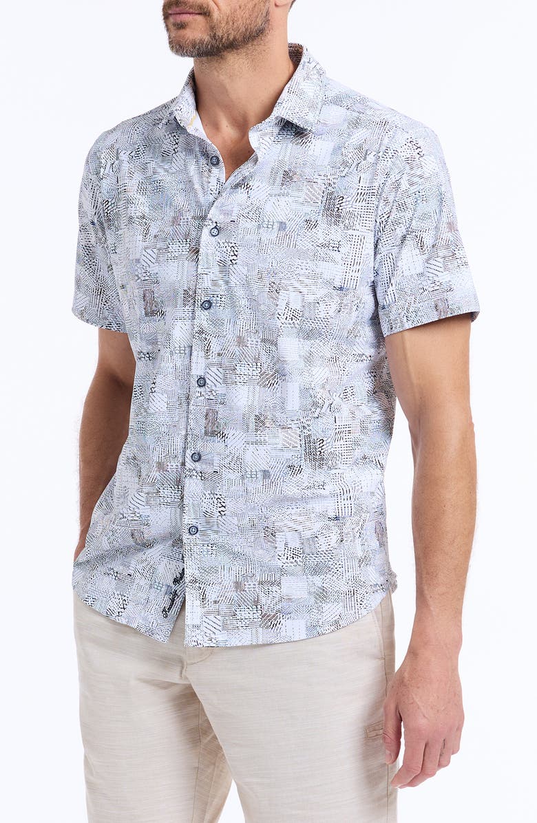 Robert Graham Wrathbone Knit Short Sleeve Button-Up Shirt, Alternate, color, White Multi