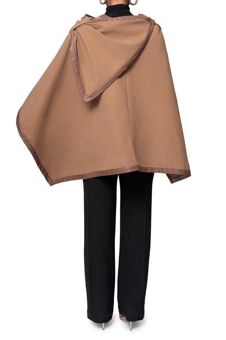 Felt Shawl with Faux Leather Trim, Alternate, color, BROWN