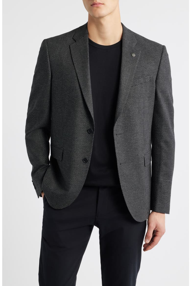 Ross Slim Fit Off Black Textured Herringbone Sport Coat, Main, color, BLACK