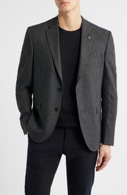 AllSaints Ross Slim Fit Off Black Textured Herringbone Sport Coat