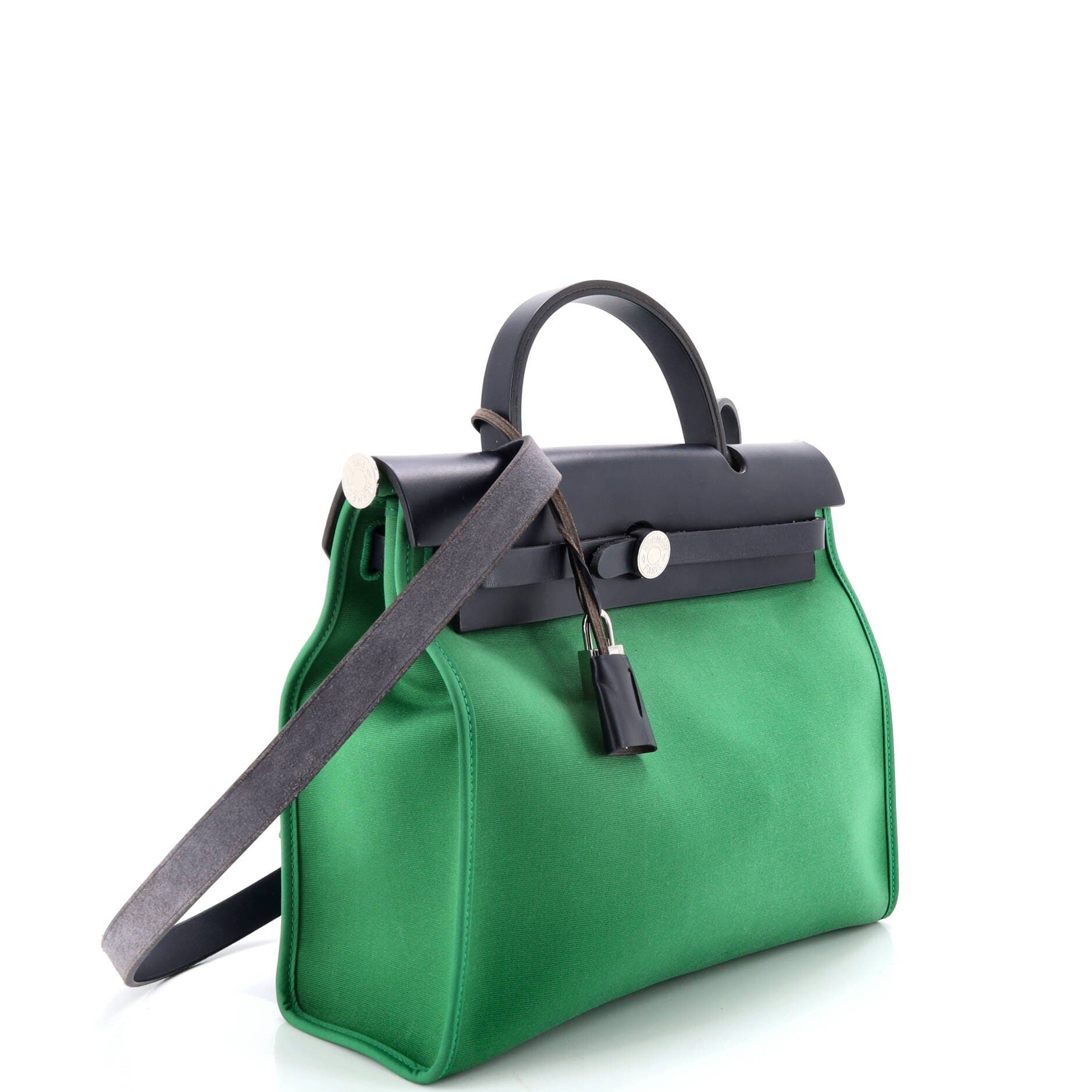 Pre-Owned Hermes Herbag Zip Leather and Toile 31, Alternate, color, Green