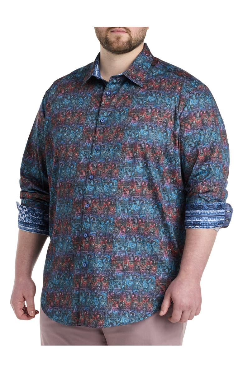 Robert Graham DXL Big & Tall Bandana Sport Shirt, Main, color, Multi