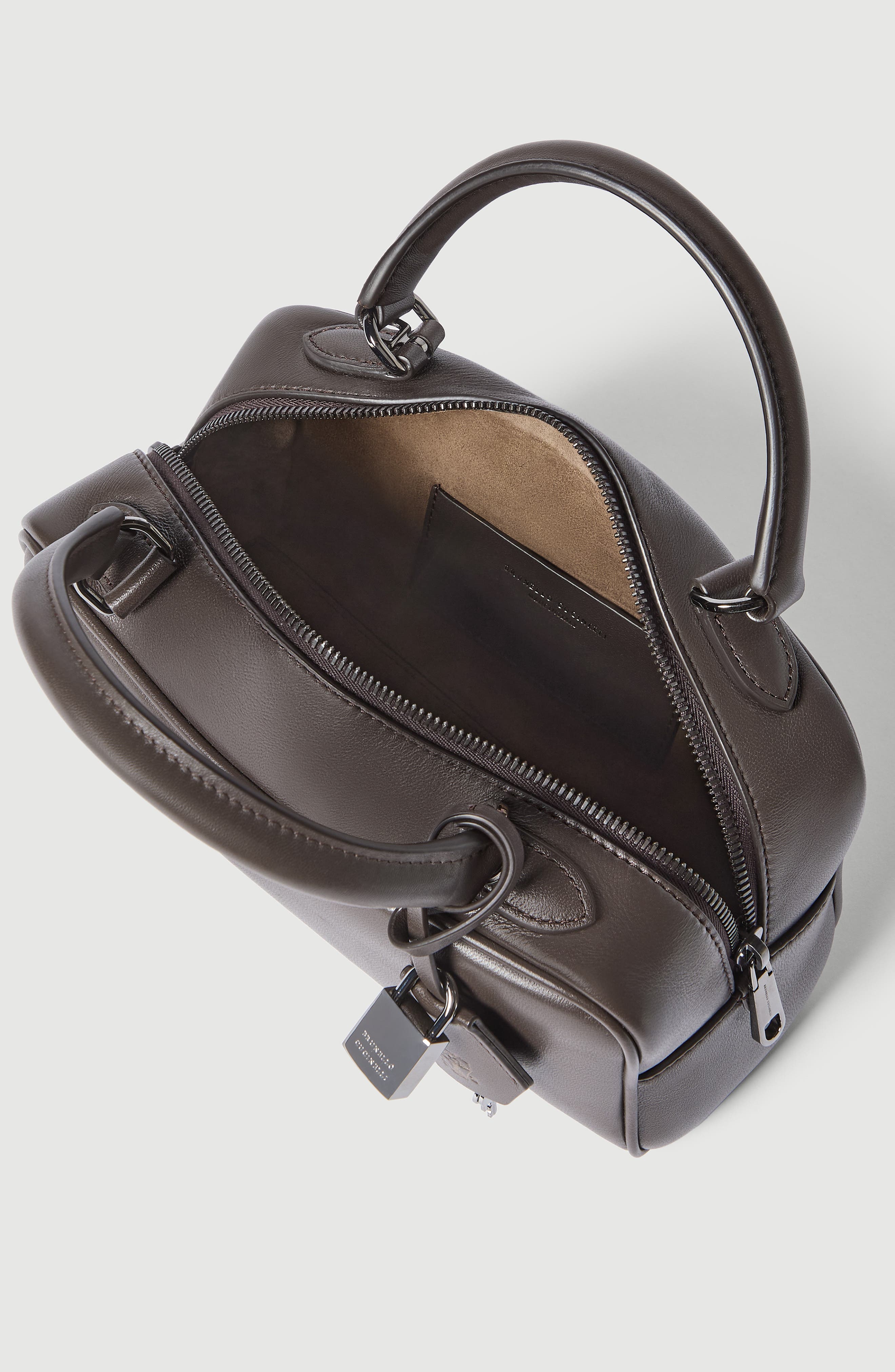 Brunello Cucinelli Small nappa Boston Explorer bag, Alternate, color, Rust Brown