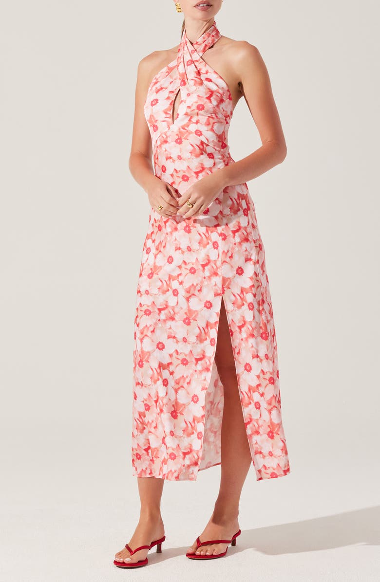 ASTR the Label Marisa Floral Print Halter Dress, Alternate, color, Coral Floral