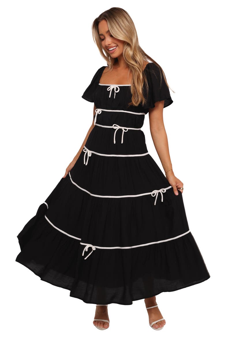 Harvey Bow Tiered Maxi Dress, Alternate, color, BLACK/ WHITE