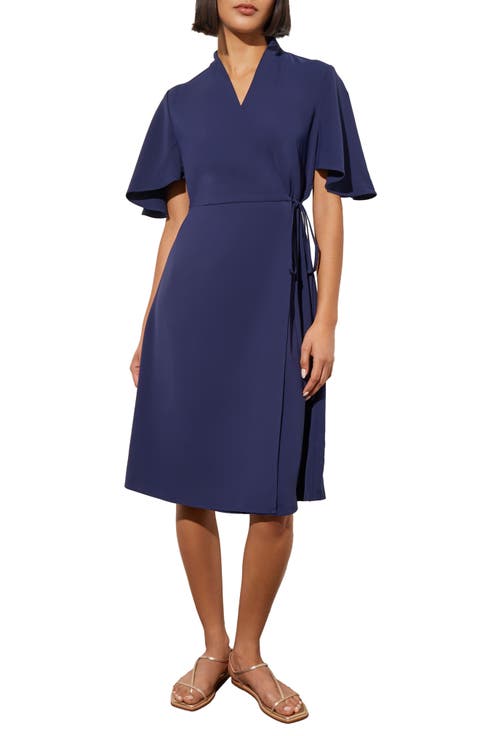 Butterfly Sleeve Crêpe de Chine Wrap Dress