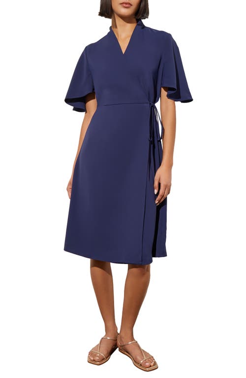 Ming Wang Butterfly Sleeve Crêpe de Chine Wrap Dress in Indigo  product
