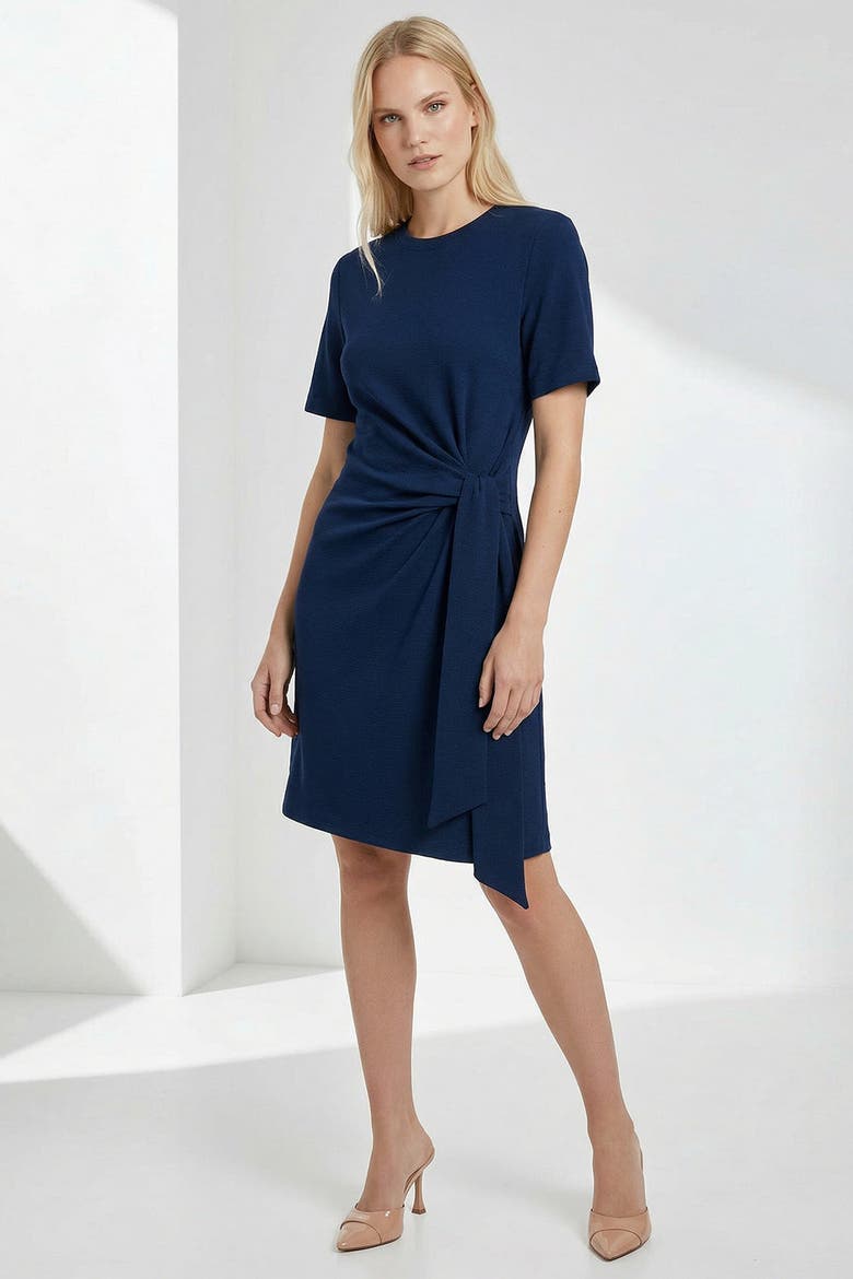 Velvet Crew Neck Mini Knit  Dress, Alternate, color, Navy