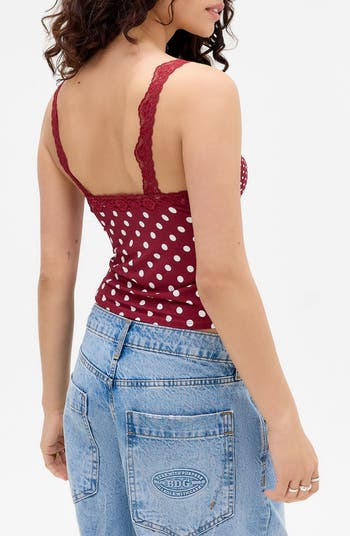 Dot Lace Trim Knit Camisole