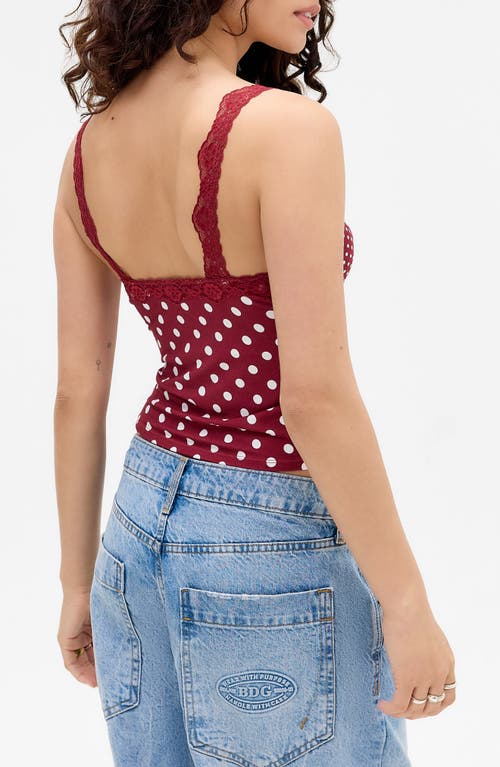 Bdg Urban Outfitters Dot Lace Trim Knit Camisole In Burgundy
